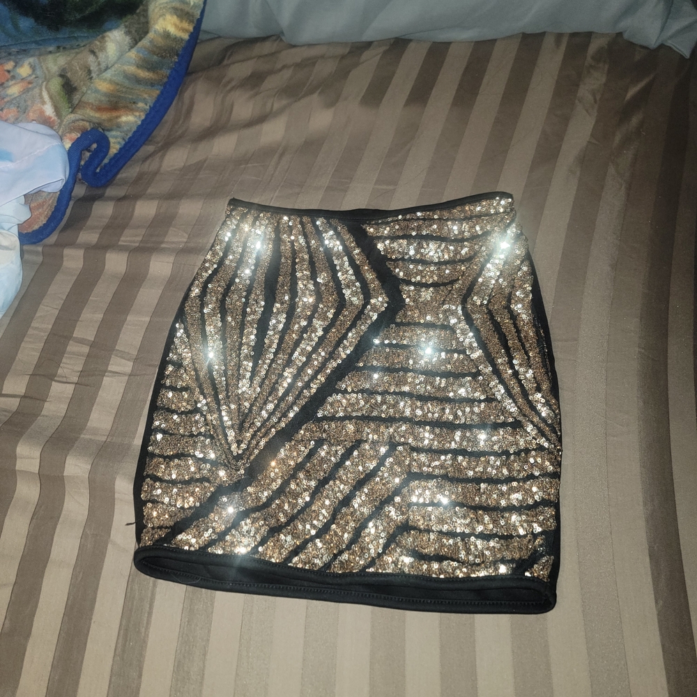 Gold and Black Sequin Mini Skirt